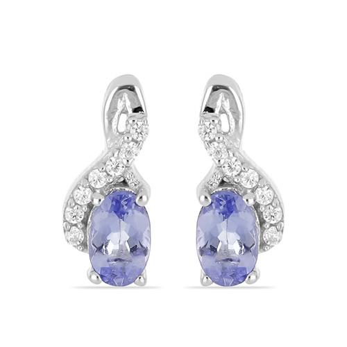 0.80 CT TANZANITE STERLING SILVER EARRINGS WITH WHITE ZIRCON #VE012172